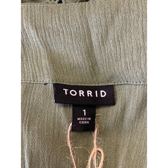 Torrid Women Plus 1 1X Blouse Green Button-Up Top Short Sleeve Square Nec New - Picture 7 of 9